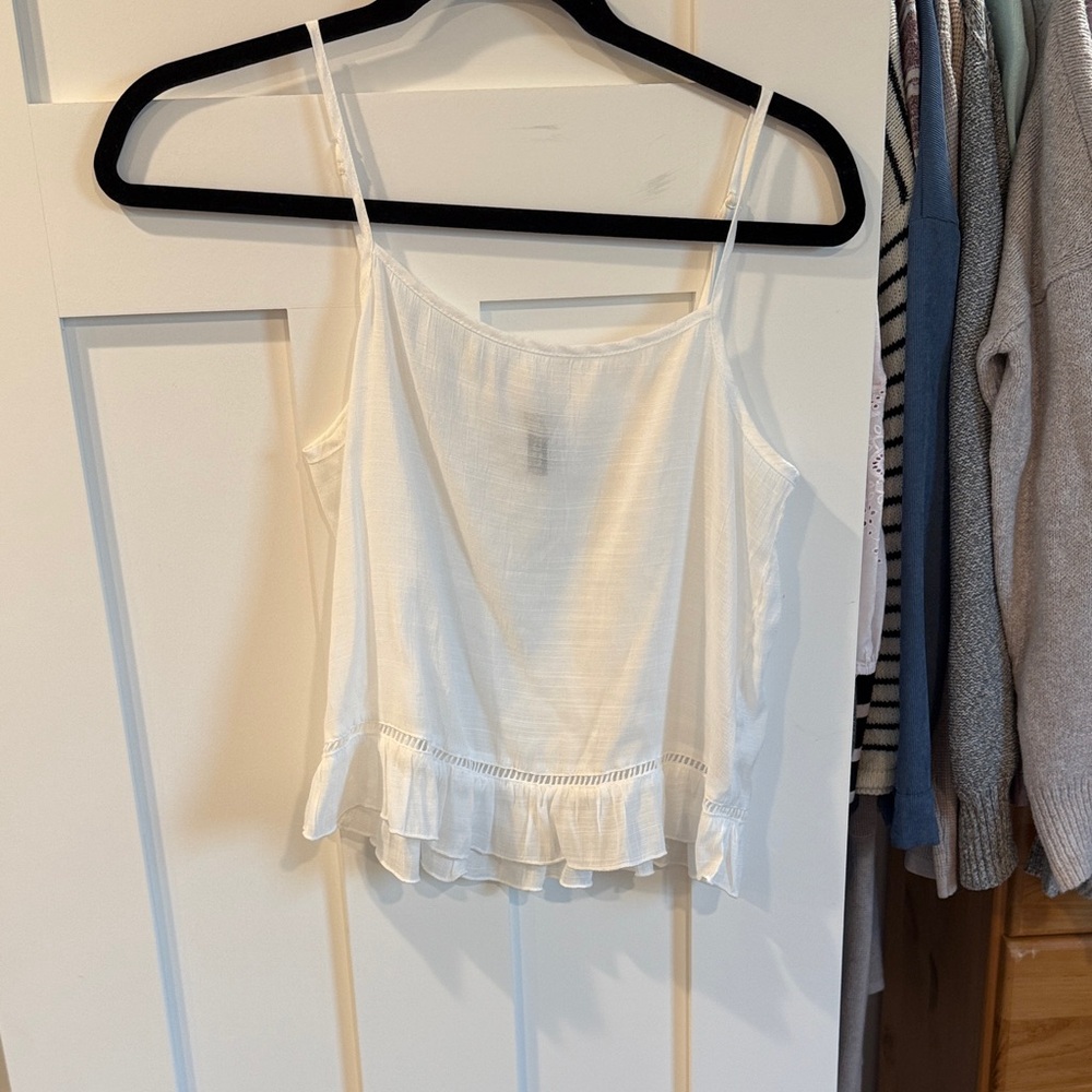 Divided White Ruffle Hem Tank Top